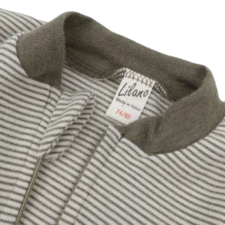 Schlafsack mit Bein Wolle Seide Ringel khaki 74/80