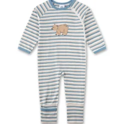 Schlafstrampler "Bär" blau geringelt 74