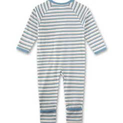 Schlafstrampler "Bär" blau geringelt 74