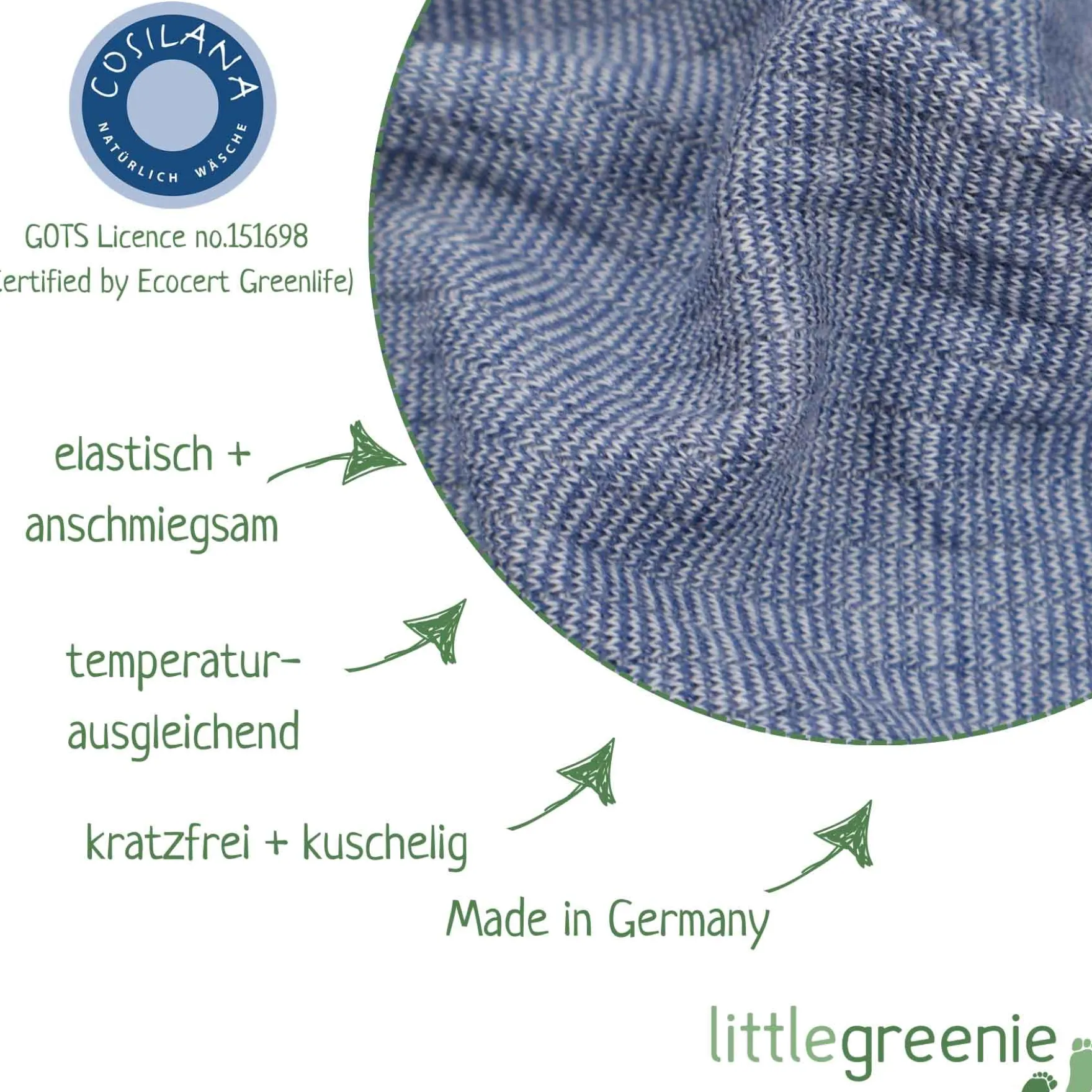 Schlupfhemd Baumwolle Wolle Seide blau 50/56