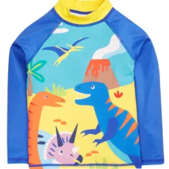Schwimmshirt "Dinosaurier" blau-gelb UPF 40+ 110