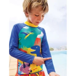 Schwimmshirt "Dinosaurier" blau-gelb UPF 40+ 110