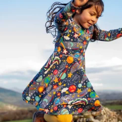 Skaterkleid langarm "Weltraum" graublau 98