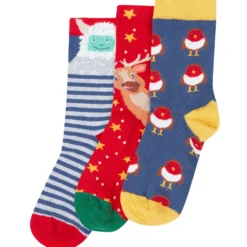 Socken 3er-Pack "Winter" rot-blau 23-26