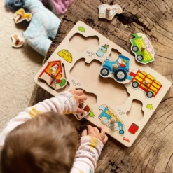 Steckpuzzle Holz - Traktor mit Anhänger 10 Teile