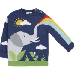 Stick-Pullover "Elefant mit Regenbogen" dunkelblau 104