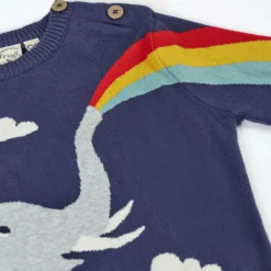Stick-Pullover "Elefant mit Regenbogen" dunkelblau 104