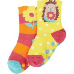 Stoppersocken 2er-Set "Igel" orange-gelb 19-23