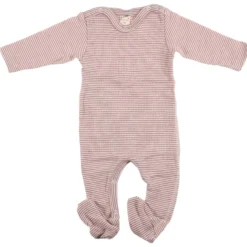 Strampelanzug Wolle Seide Ringel mauve 50