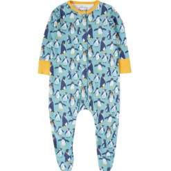 Strampler mit Fuß "Pinguine" blau 86