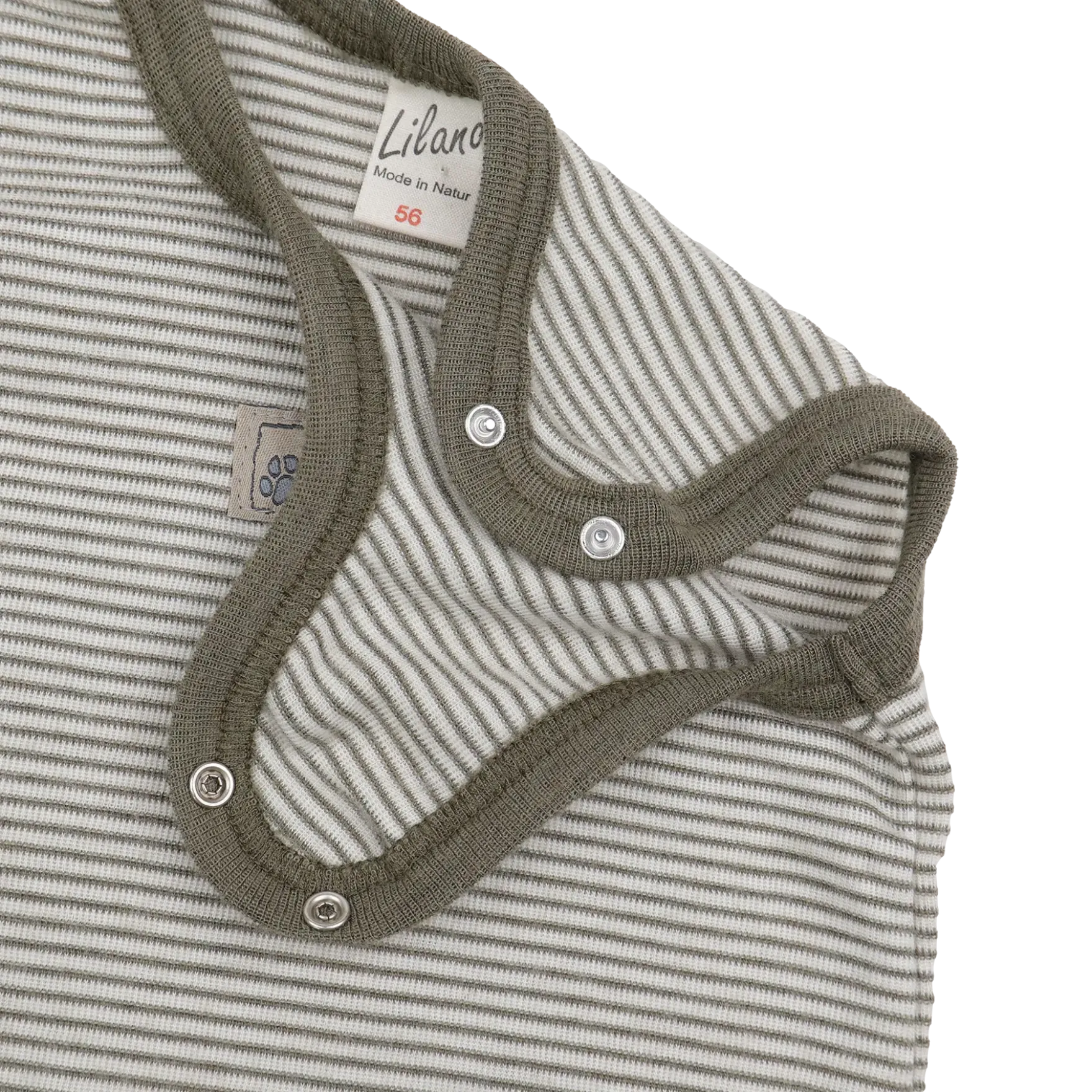 Strampler Wolle Seide Ringel khaki 50
