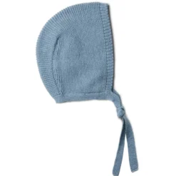 Strick-Häubchen mit Schurwolle rauchblau 42/43