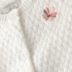 Strickjacke mit Blütenstickerei warmweiß 56