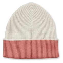 Strick-Mütze hellbeige-korallenrot 48/52
