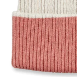 Strick-Mütze hellbeige-korallenrot 48/52