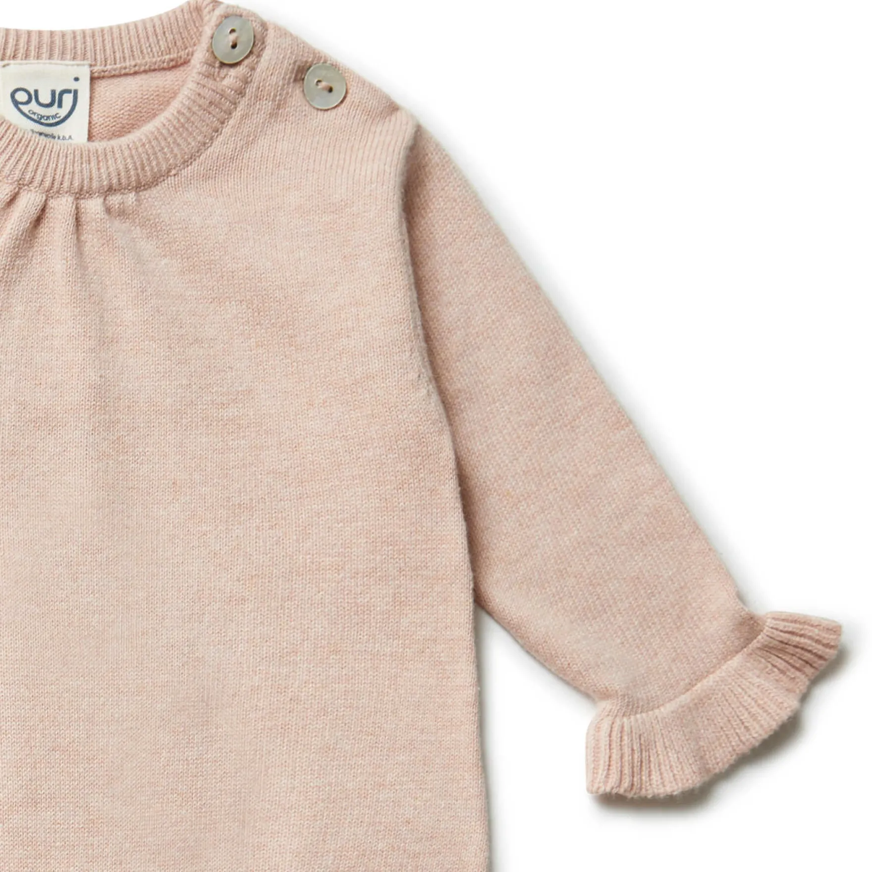 Strickoverall mit Seide und Rüsche almond 50/56