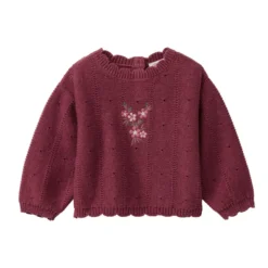 Strick-Pullover "Ajour" mit Stickerei bordeaux mélange 98/104