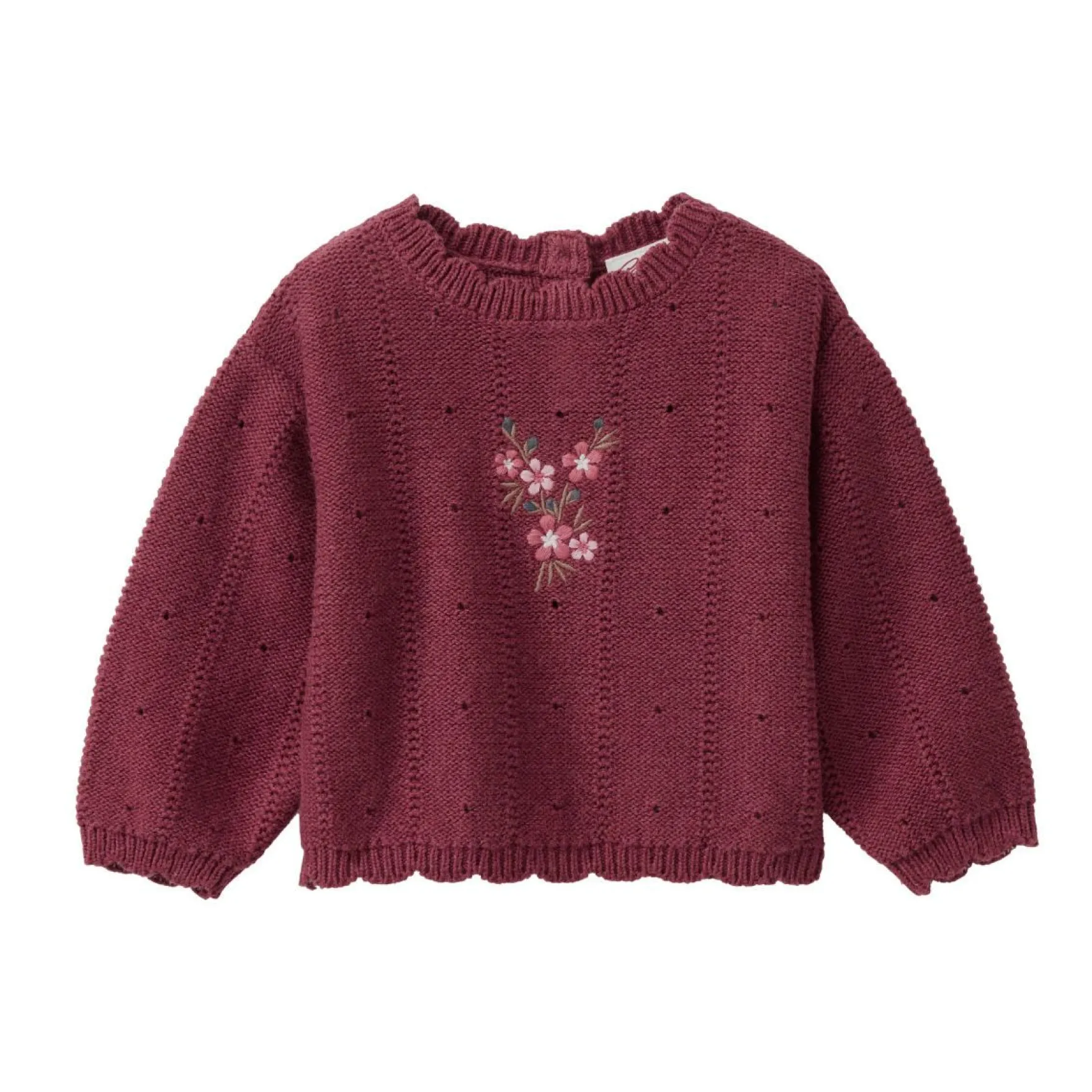 Strick-Pullover "Ajour" mit Stickerei bordeaux mélange 98/104