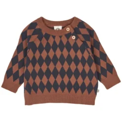 Strickpullover "Harlequin" blau-rostbraun 80