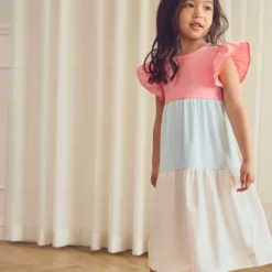 Stufen-Kleid mit Flügelarm bubblegum-creme 128