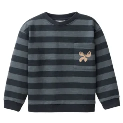 Sweat-Pullover "Elchkopf" dunkelblau gestreift 98/104