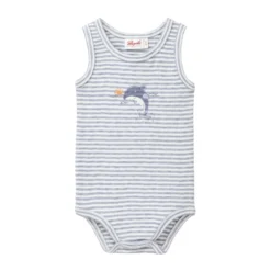 Trägerbody "Delphin" taubenblau geringelt 74/80