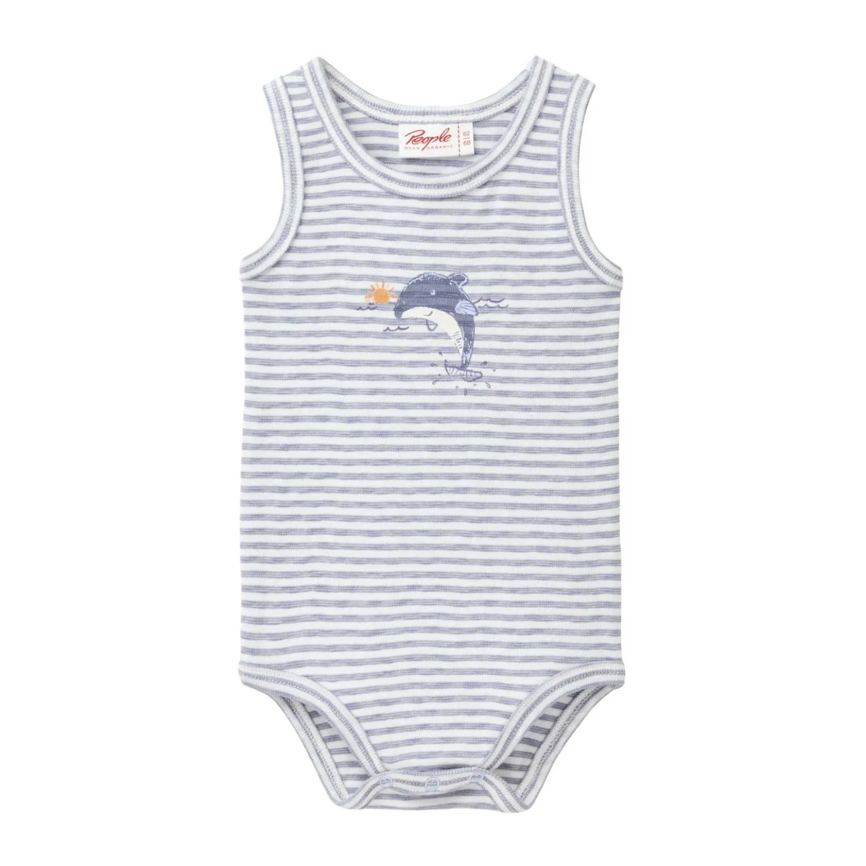 Trägerbody "Delphin" taubenblau geringelt 74/80