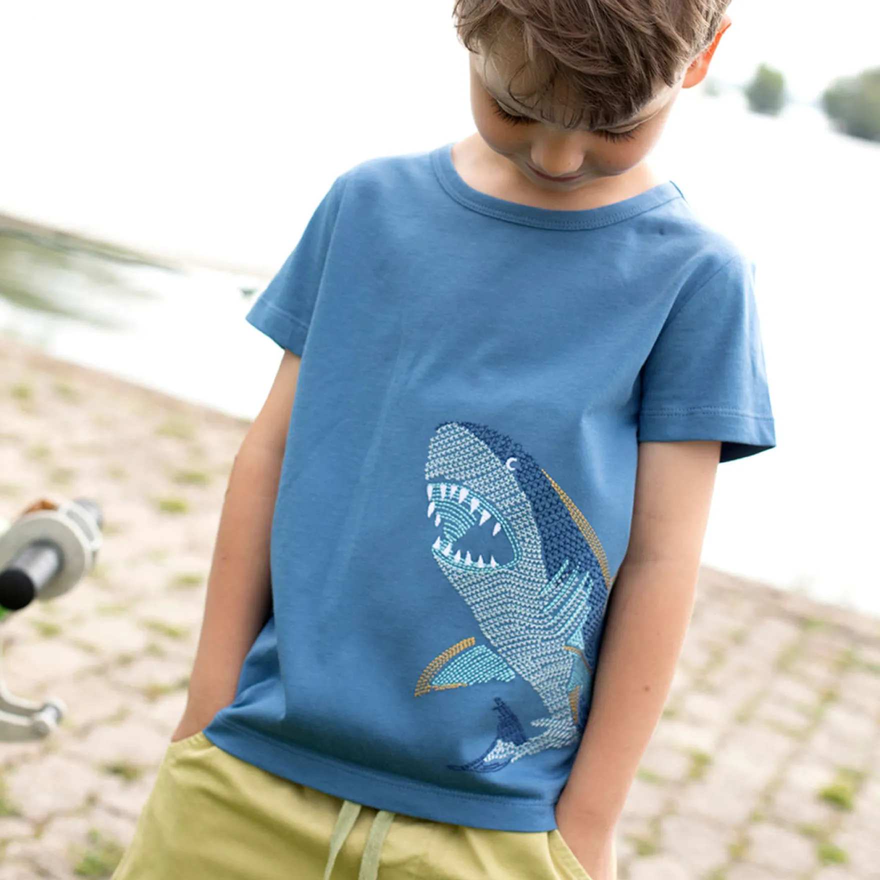 T-Shirt "Haistickerei" jeansblau 98