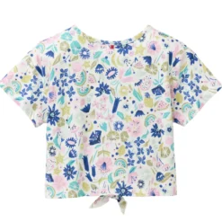 T-Shirt mit Knoten "Tropical" rosa-blau 98/104