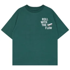 T-Shirt "roll with the flow" grün 122/128