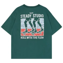 T-Shirt "roll with the flow" grün 122/128