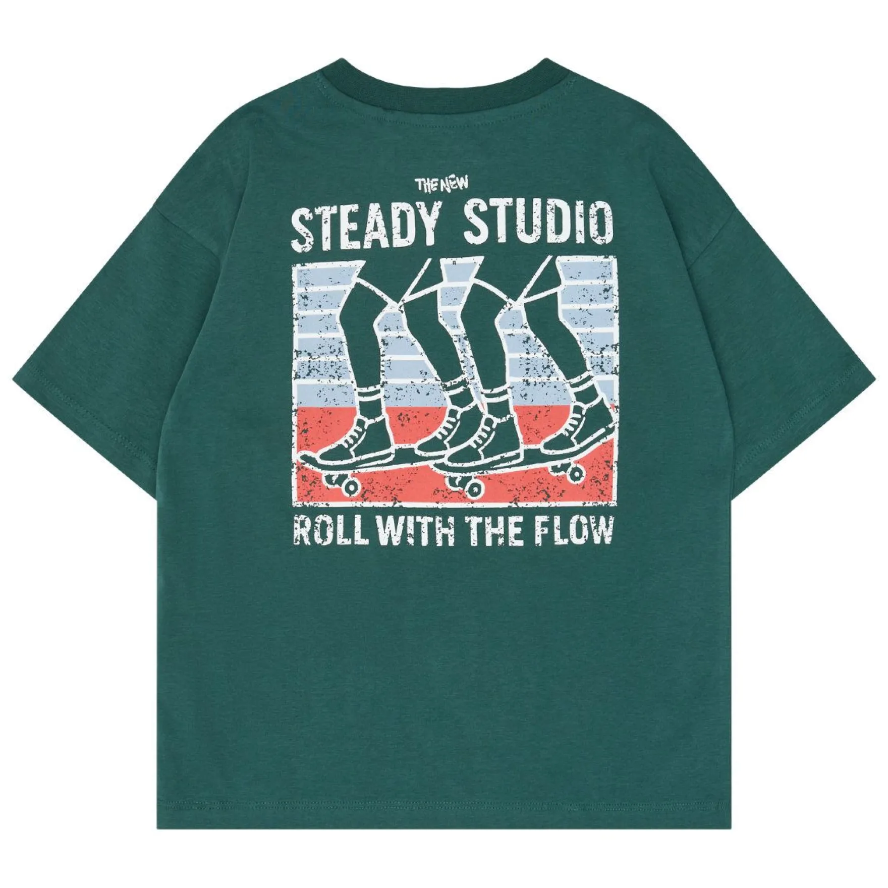 T-Shirt "roll with the flow" grün 122/128