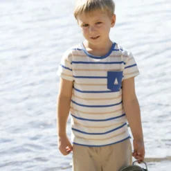 T-Shirt "Segelboot" white-sky gestreift 122/128