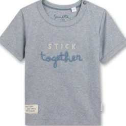 T-Shirt "stick together" blau-grau melange 80