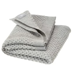 Waben Strickdecke Merinowolle Grau