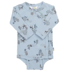 Wickelbody Wolle Seide "Wald" hellblau 56/62