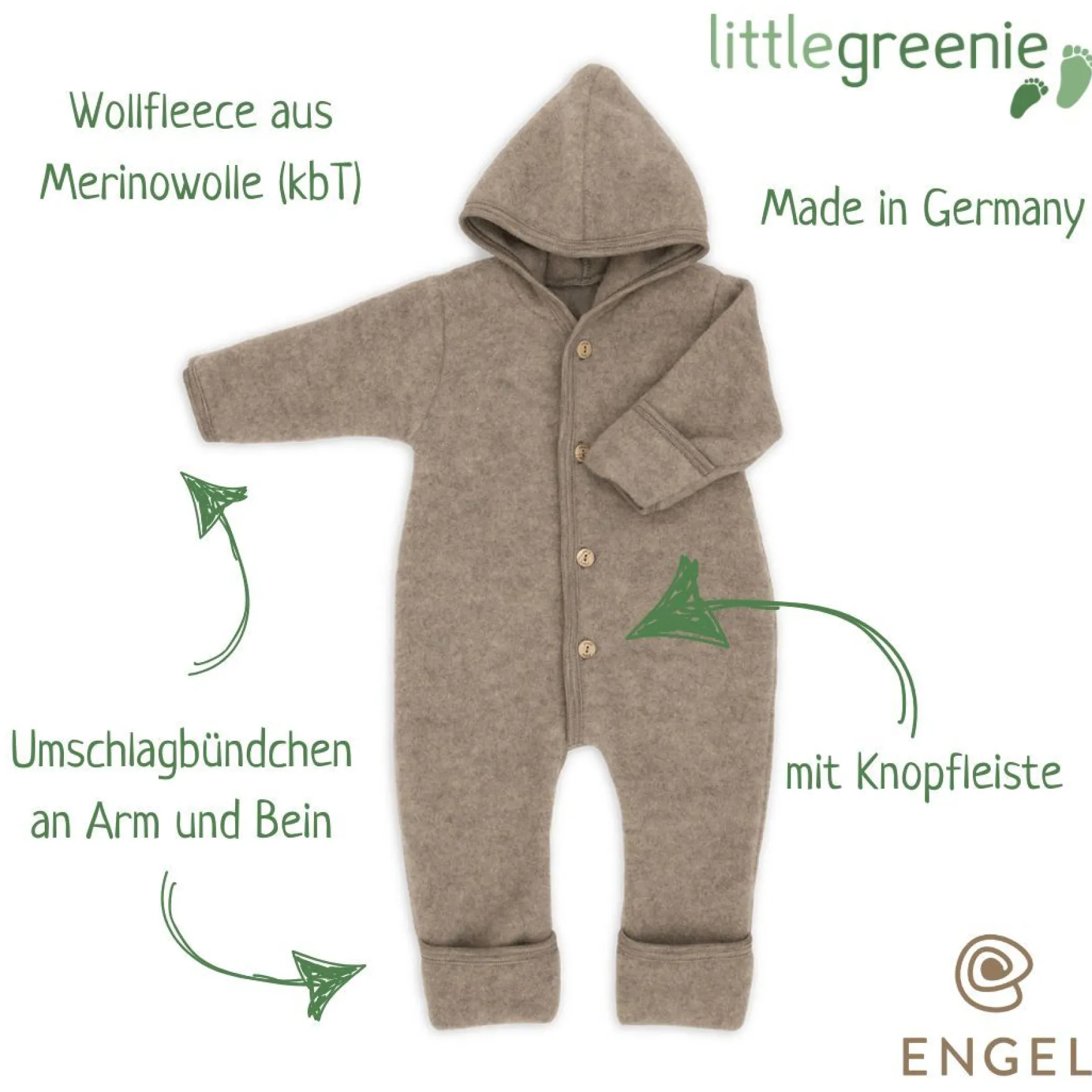 Wollfleece Overall walnuss 50/56