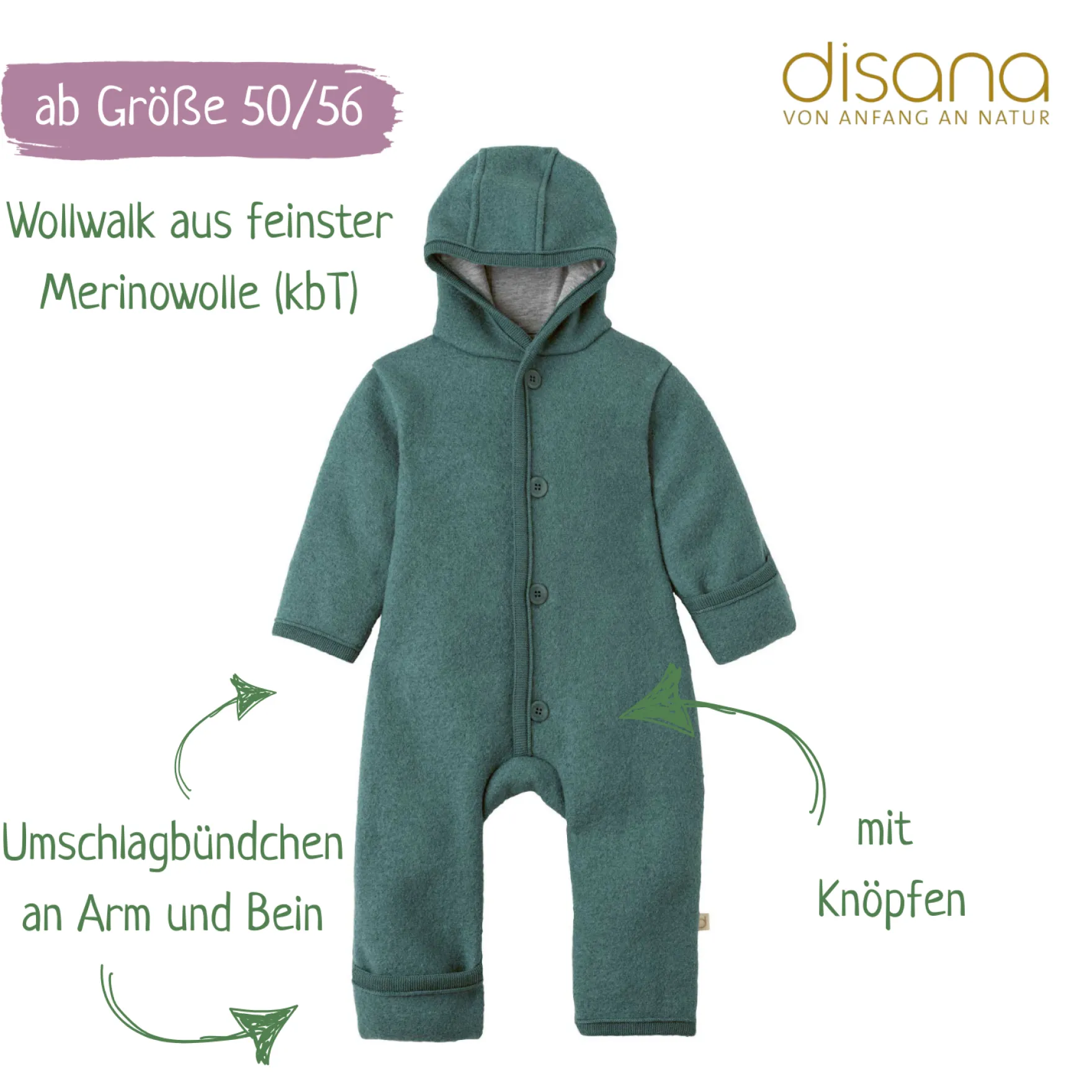 Wollwalk-Overall eukalyptus 50/56