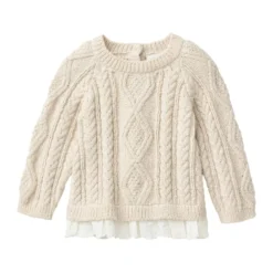 Zopfstrick-Pullover mit Blusendetail natur 86/92